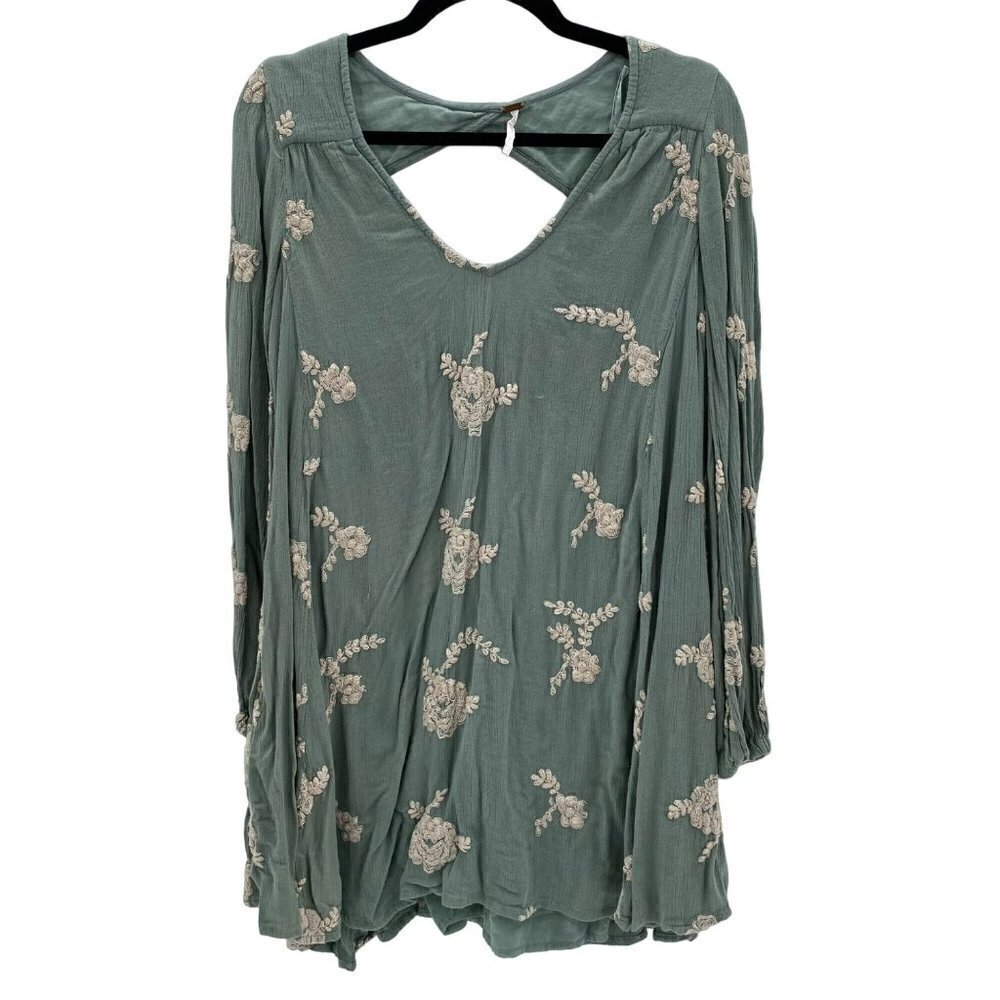 Free People Sage Embroidered Floral Long Sleeve Top Women's Size S